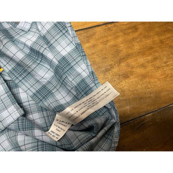 Ariat Rebar Button Down Shirt Women's L Plaid Blue Durastretch Roll Tab Sleeve - Picture 9 of 12